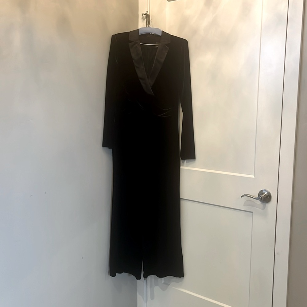 Adrianna Papell Black Velvet Tuxedo Inspired Jumpsuit!